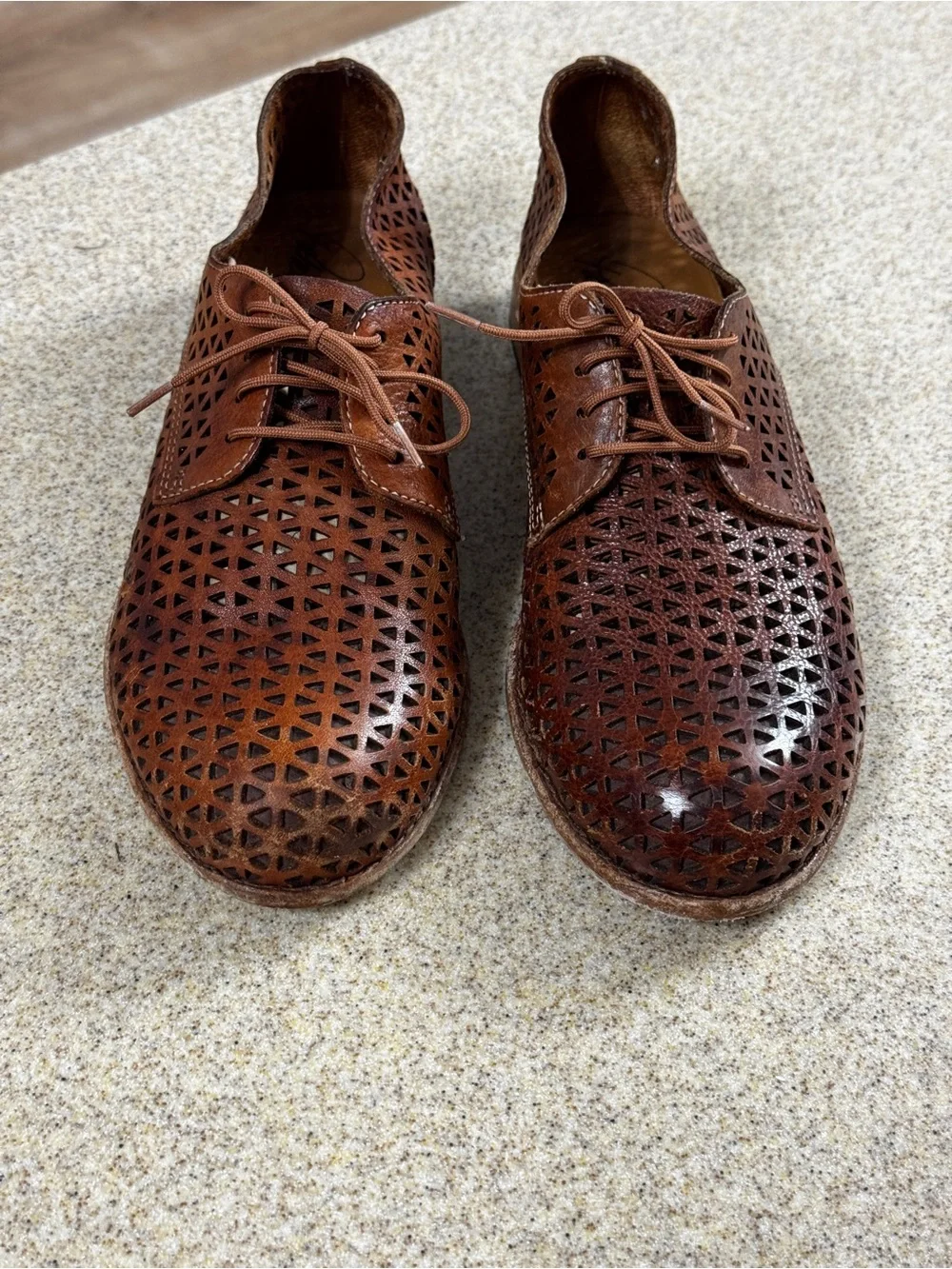 Patricia Nash Sophia Brown Perforated Leather Oxford Flats 8 Lace Up Shoes